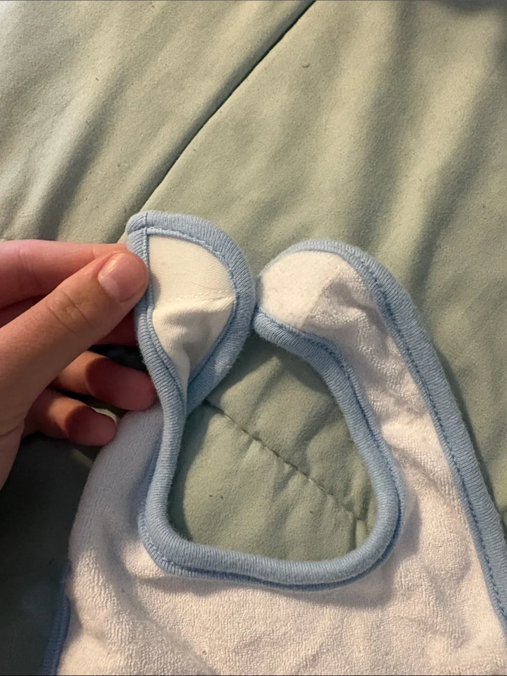 Blue & White Baby Bib with Train Embroidery